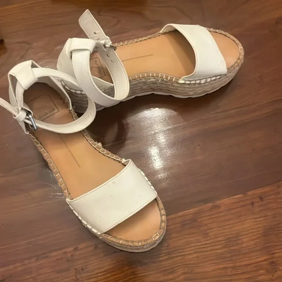 Dolce Vita Larita Leather Espadrilles Platform Sandals Shoes White - Picture 14 of 16